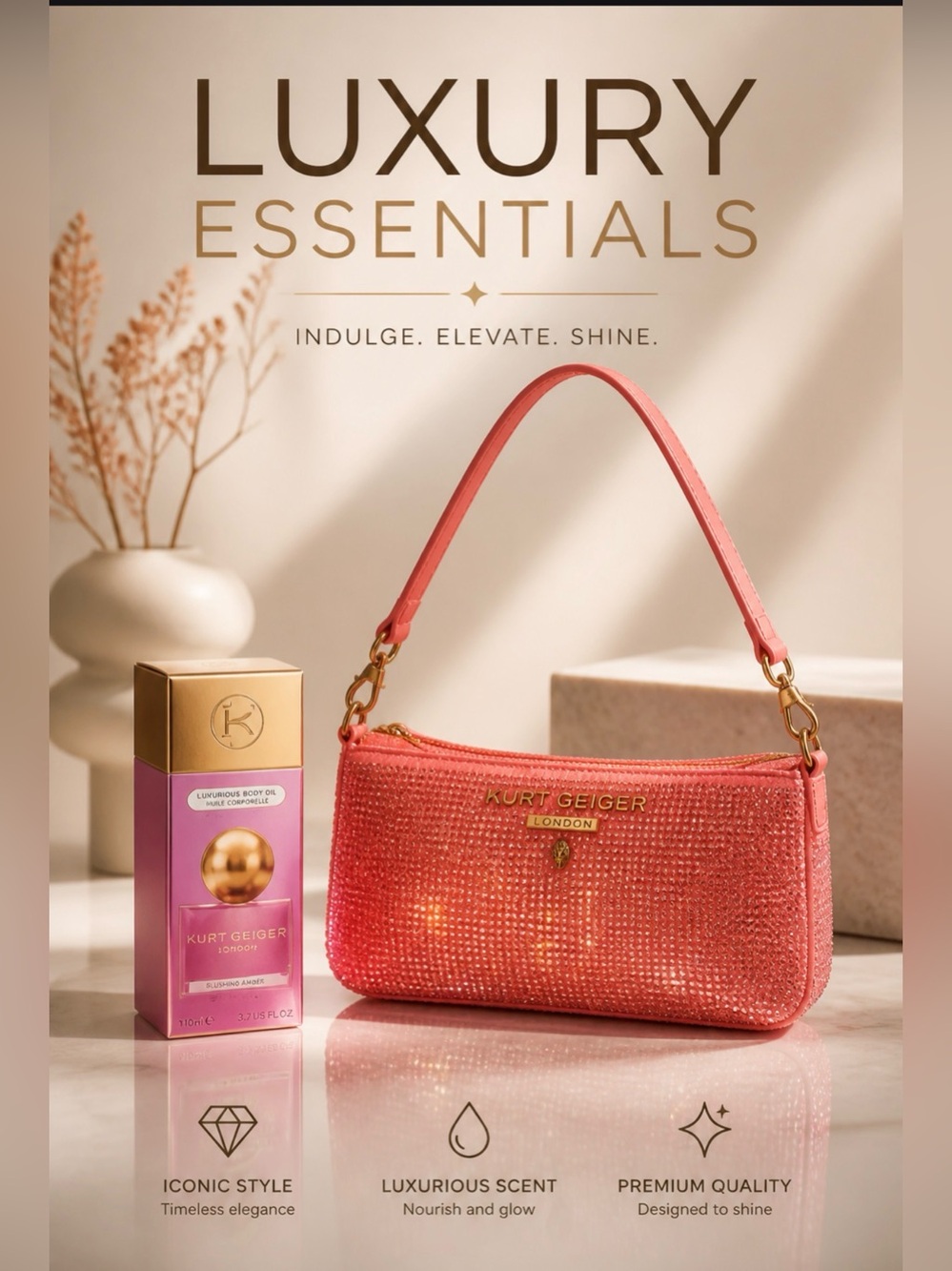 Kurt Geiger Coral Pink Crystal-Embellished Mini Shoulder Bag NWT